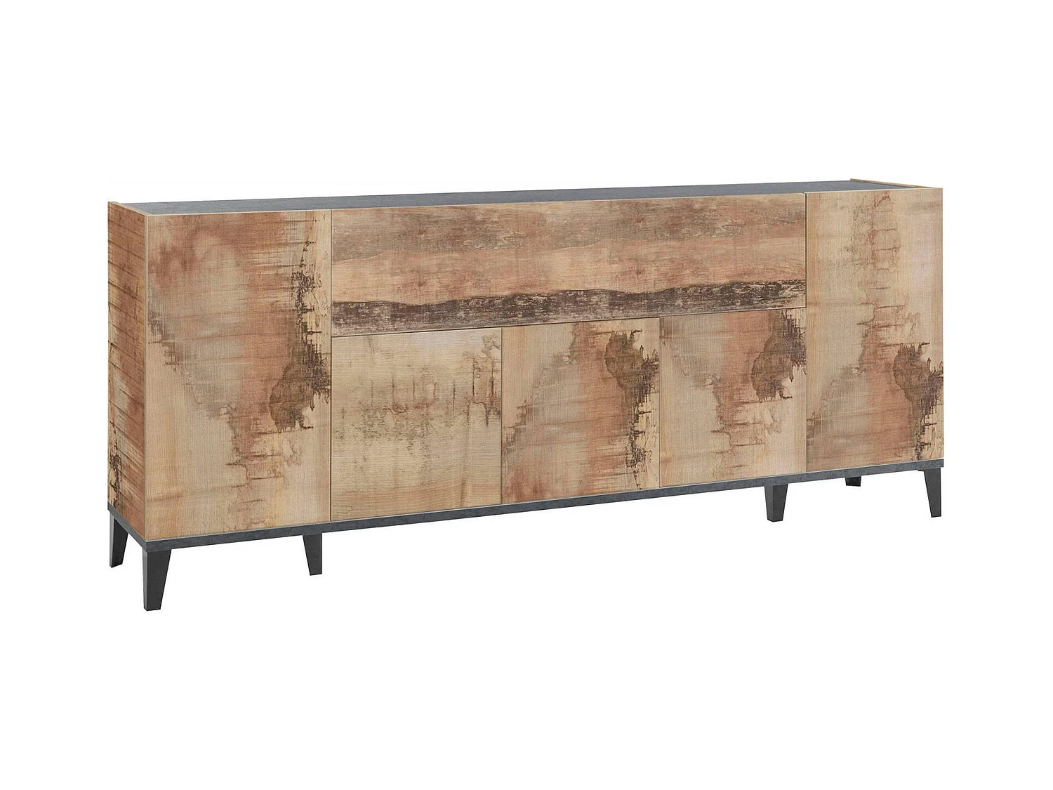 Dnatal Dressoir, Keukendressoir met 6 deuren, Woonkamerbuffet, 100% Made in Italy, 200x40h82 cm, Leisteen en esdoorn