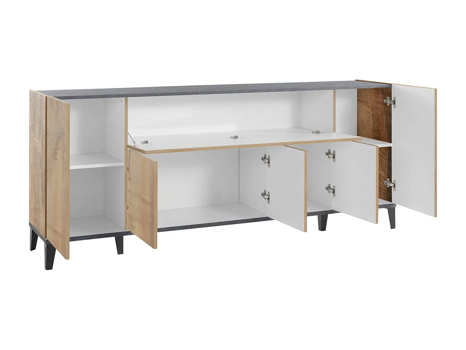Dnatal Dressoir, Keukendressoir met 6 deuren, Woonkamerbuffet, 100% Made in Italy, 200x40h82 cm, Leisteen en esdoorn