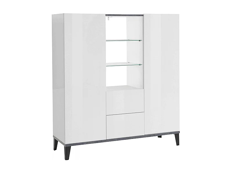 Dmora - Credenza Scirocco, cm 120x40h133, Bianco lucido e Ardesia