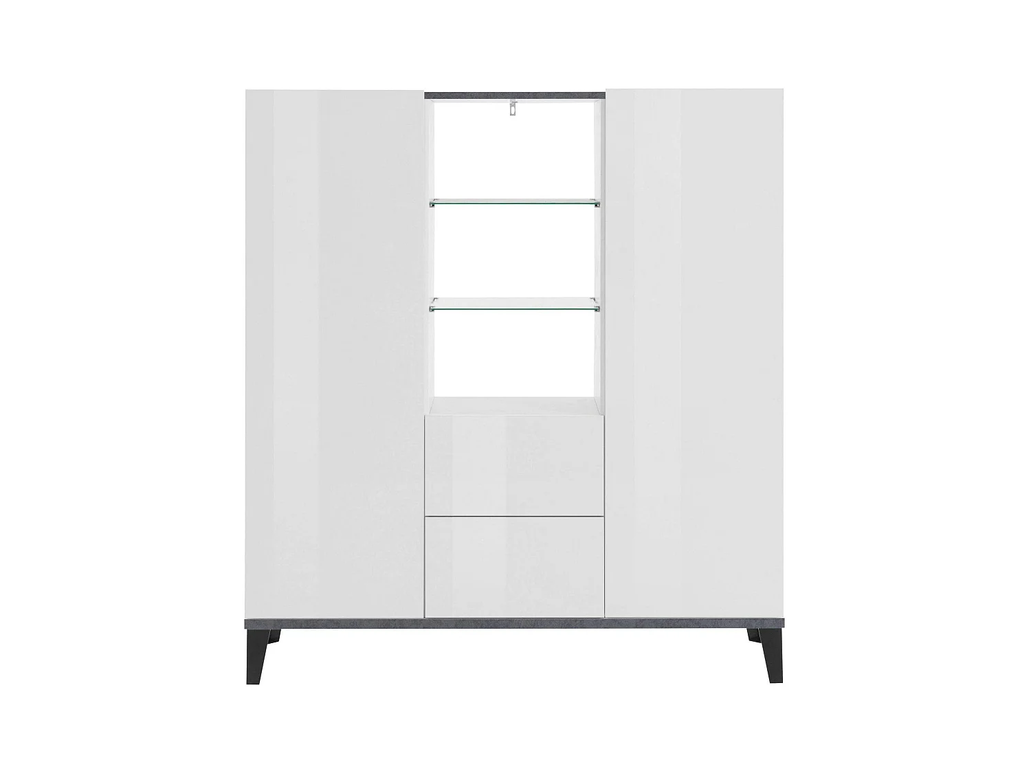 Dla dressoir, Keukendressoir met 2 deuren en 2 laden, Woonkamerbuffet, 100% Made in Italy, 120x40h133 cm, Glanzend wit en leisteen