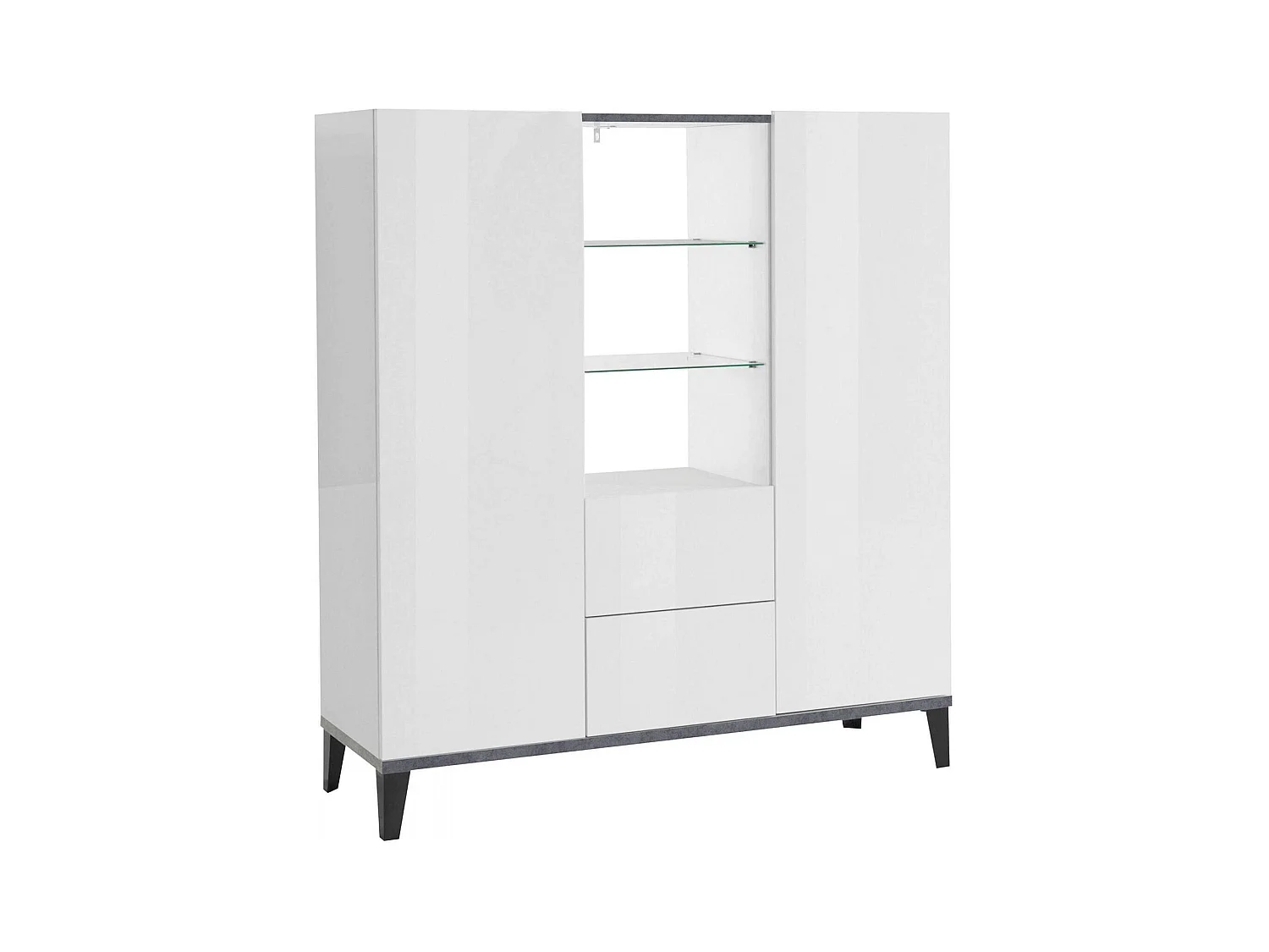 Buffet Dla, Buffet de cuisine avec 2 portes et 2 tiroirs, Buffet de salon, 100% Made in Italy, 120x40h133 cm, Blanc brillant et ardoise