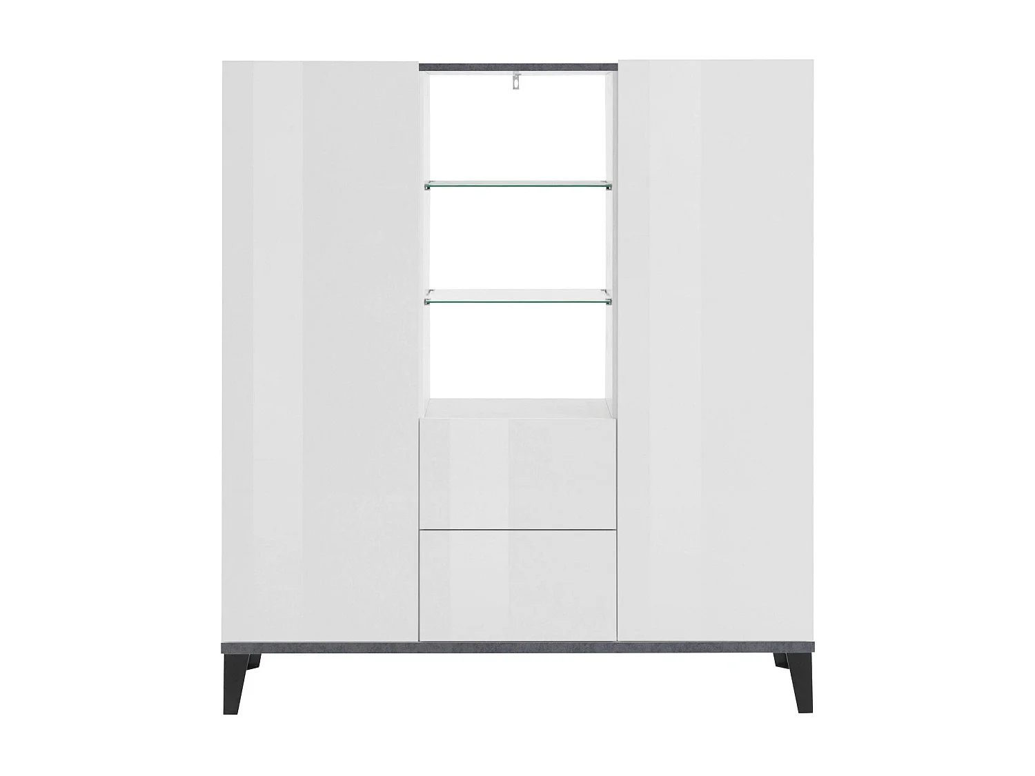 Dla dressoir, Keukendressoir met 2 deuren en 2 laden, Woonkamerbuffet, 100% Made in Italy, 120x40h133 cm, Glanzend wit en leisteen