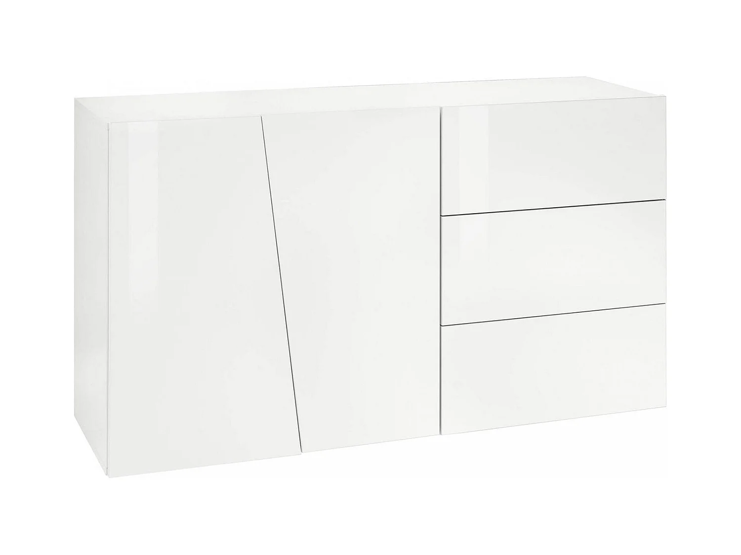 Buffet Dficagn, Buffet de cuisine avec 2 portes et 3 tiroirs, Buffet de salon, 100% Made in Italy, 141x43h86 cm, Blanc brillant