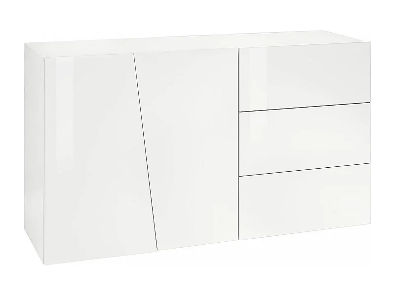 Buffet Dficagn, Buffet de cuisine avec 2 portes et 3 tiroirs, Buffet de salon, 100% Made in Italy, 141x43h86 cm, Blanc brillant