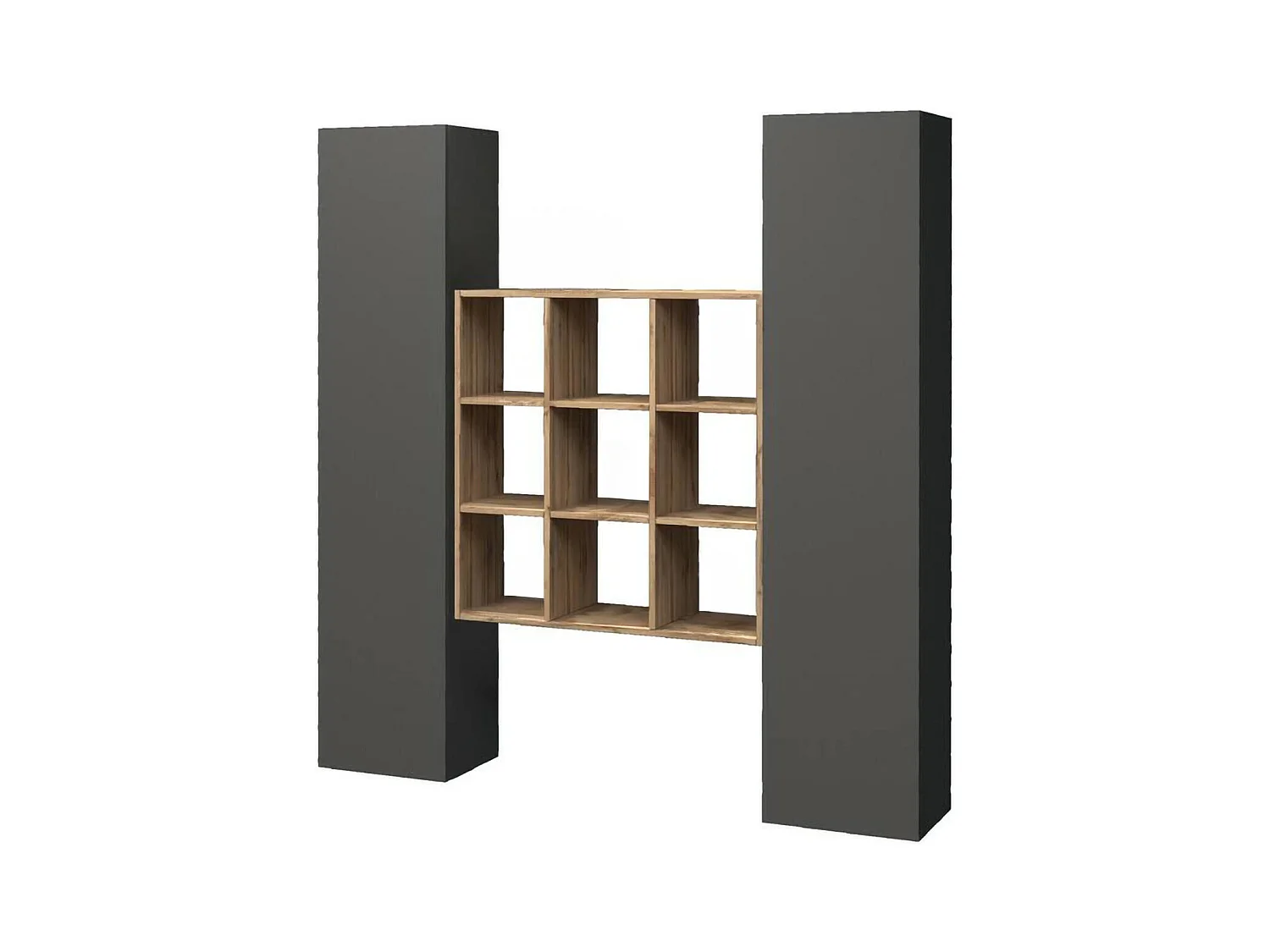 Buffet Ddacru, Ensemble de salon avec 2 portes et étagères, Buffet de salon, Buffet de cuisine, 100% Made in Italy, 170x30h180 cm, Anthracite et Érable