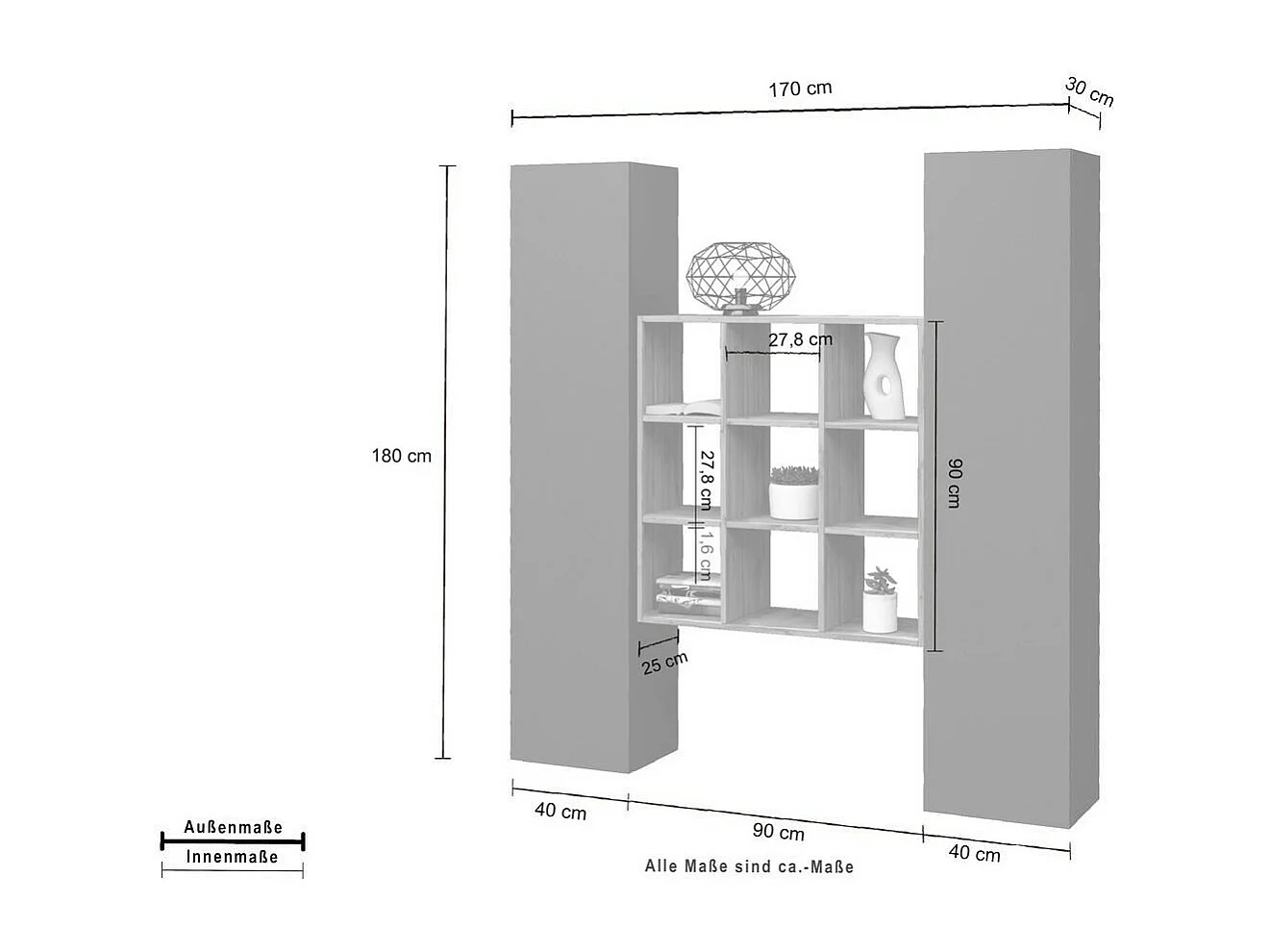 Aparador Ddacru, Conjunto de sala com 2 portas e prateleiras, Buffet de sala, Aparador de cozinha, 100% Fabricado na Itália, 170x30h180 cm, Antracite e Bordo