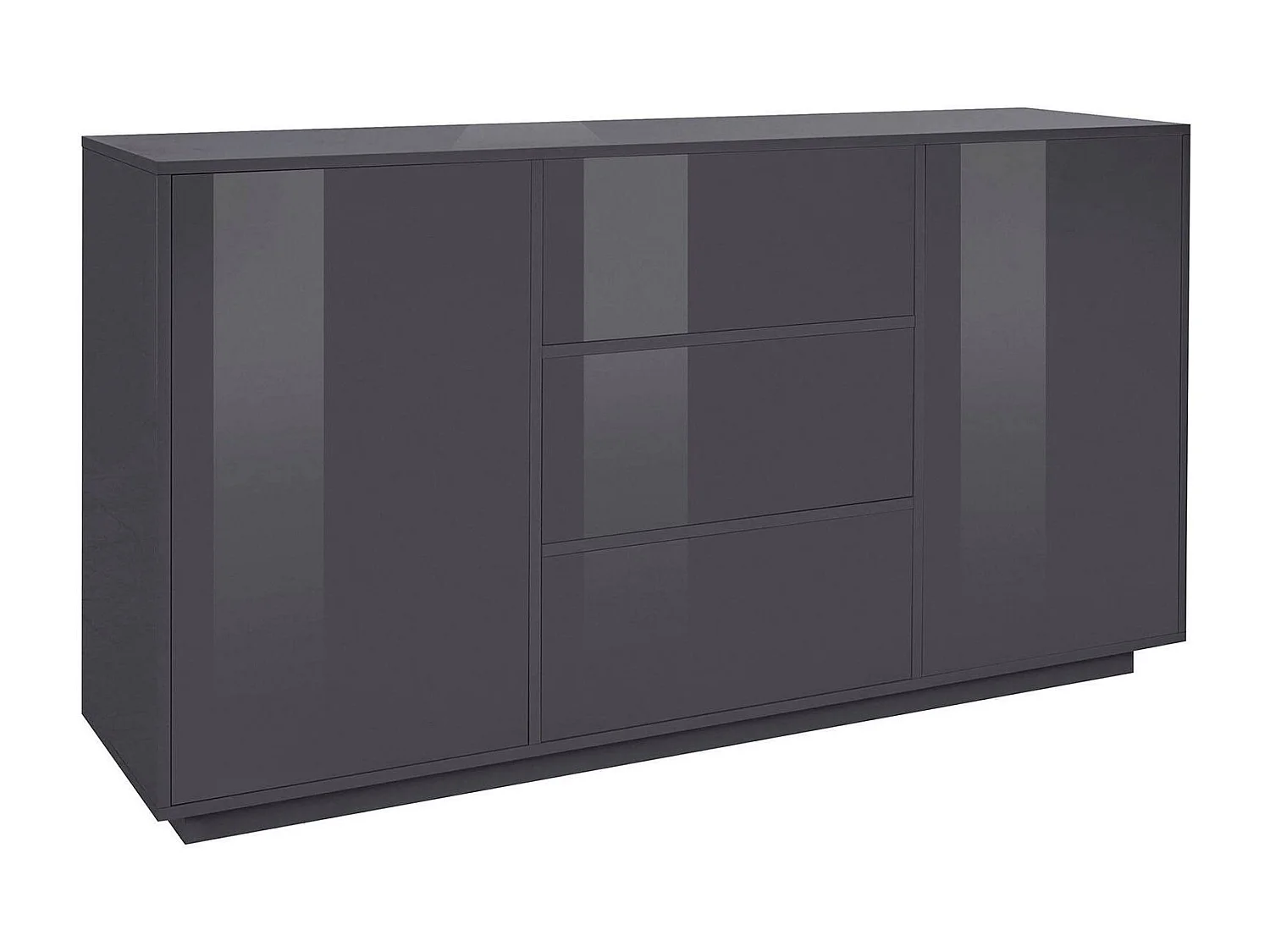 Buffet Dmorac, Buffet de cuisine avec 2 portes et 3 tiroirs, Buffet de salon, 100% Made in Italy, 160x41h86 cm, Anthracite Brillant
