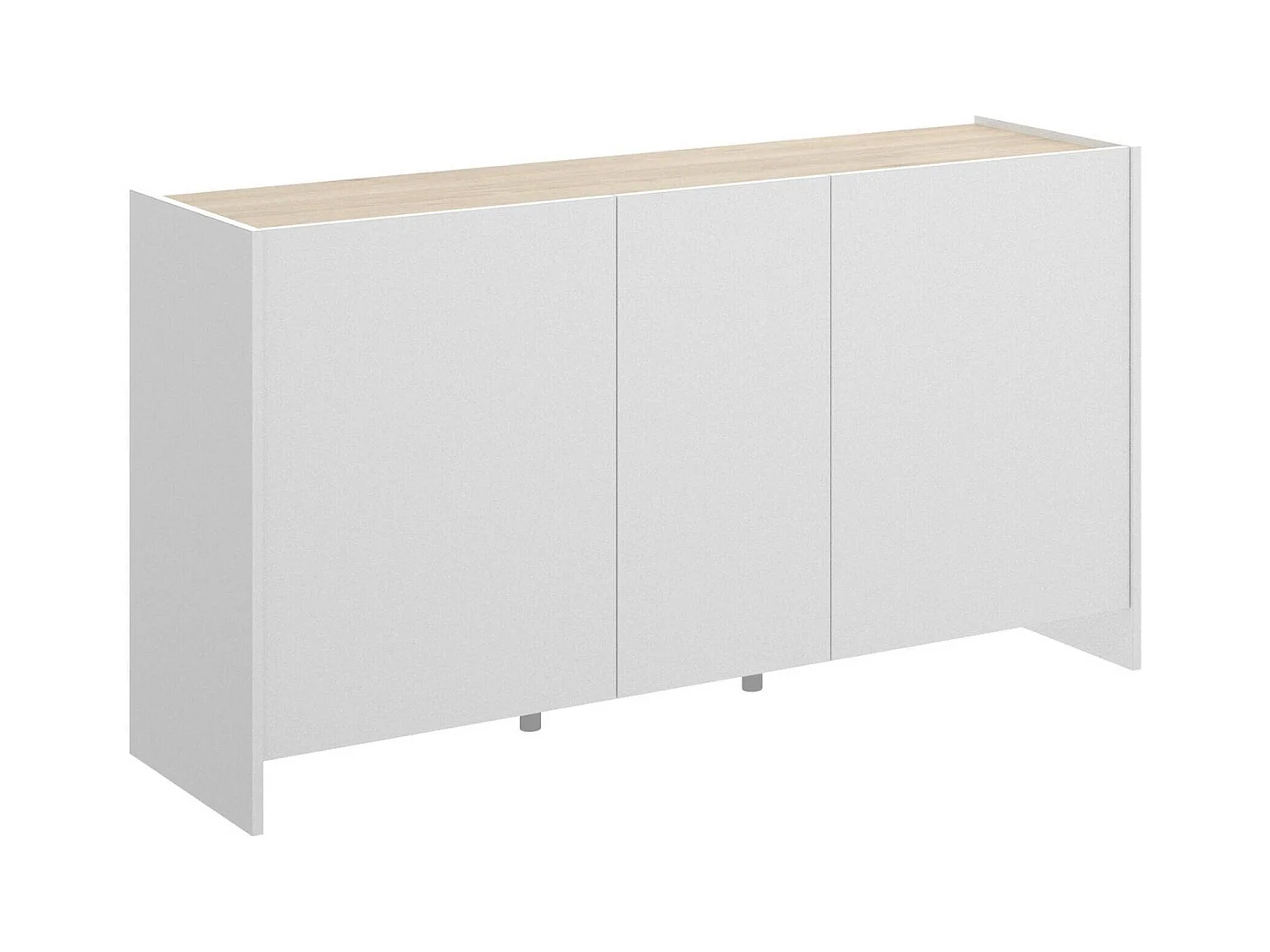 Buffet Dariol, Buffet de salon, Buffet de salon moderne avec 3 portes, 138x42h76 cm, Blanc et Chêne