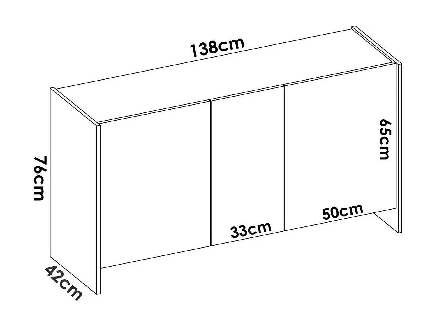 Sideboard Dariol, Buffet für Wohnzimmer, Modernes Sideboard für Wohnzimmer mit 3 Türen, 138x42h76 cm, WeiÃŸ und Eiche