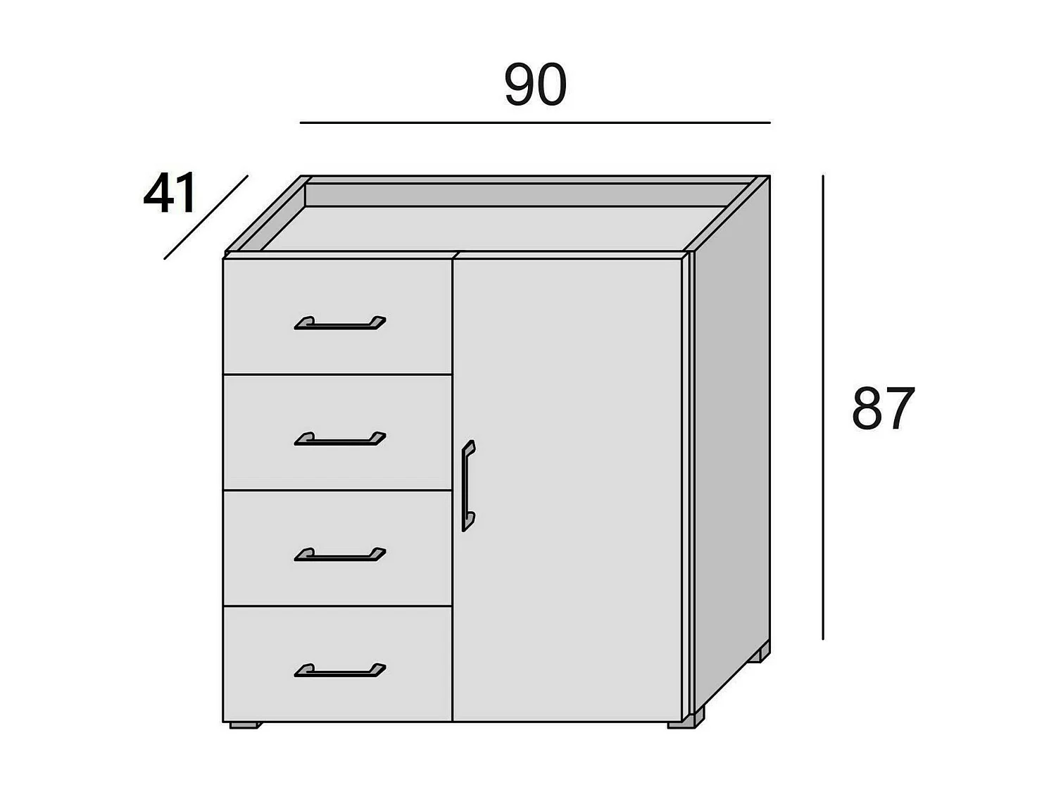 Dnag dressoir, Buffetkast met 1 deur en 4 laden, Woonkamerdressoir, Multifunctionele kast met planken, 100% Made in Italy, 90x41h87 cm, Wit en Cement