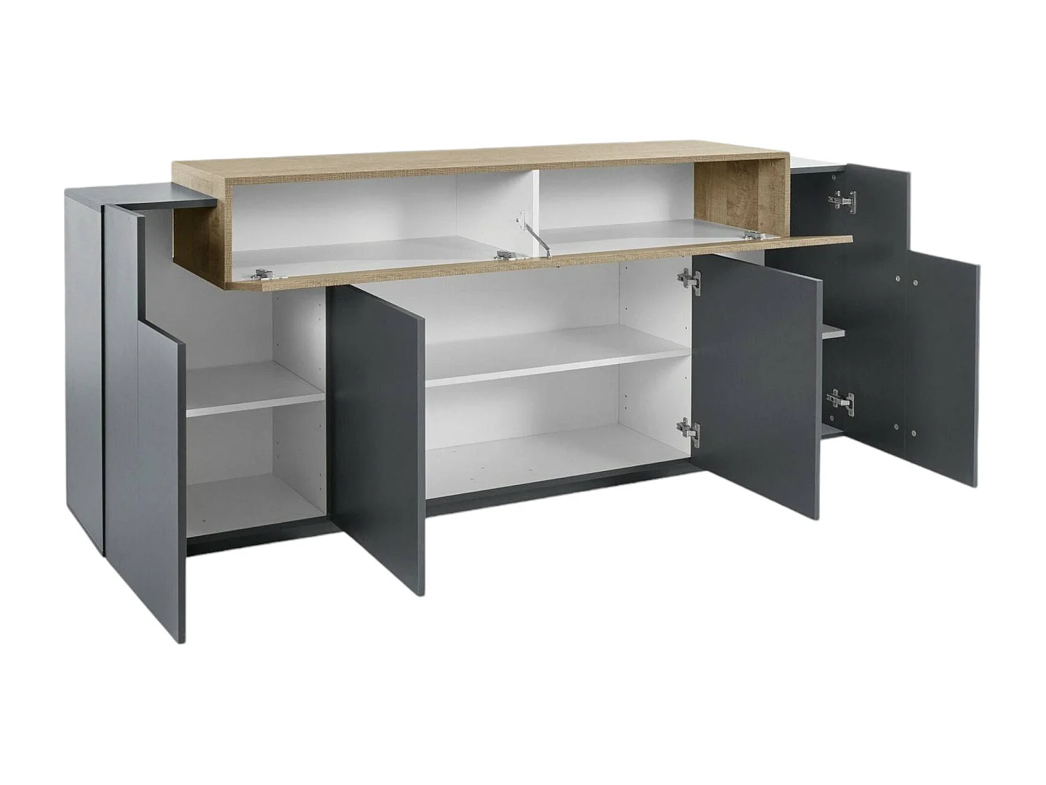 Dgerl Dressoir, Keukendressoir met 4 deuren, Woonkamerbuffet, 100% Made in Italy, 220x45h86 cm, Antraciet en Esdoorn