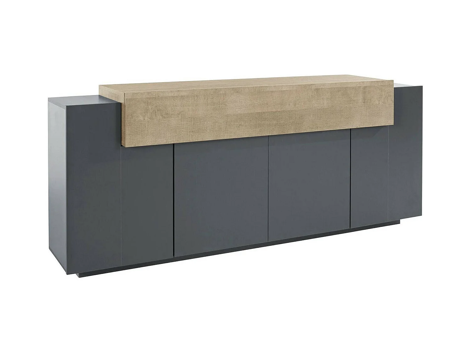 Buffet Dgerl, Buffet de cuisine 4 portes, Buffet de salon, 100% Made in Italy, 220x45h86 cm, Anthracite et Érable
