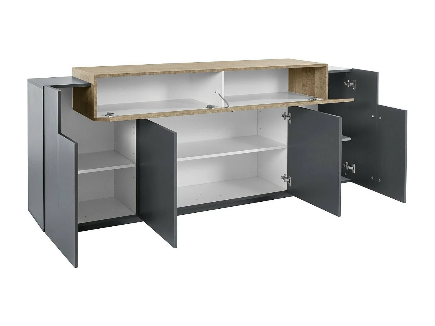 Buffet Dgerl, Buffet de cuisine 4 portes, Buffet de salon, 100% Made in Italy, 220x45h86 cm, Anthracite et Érable