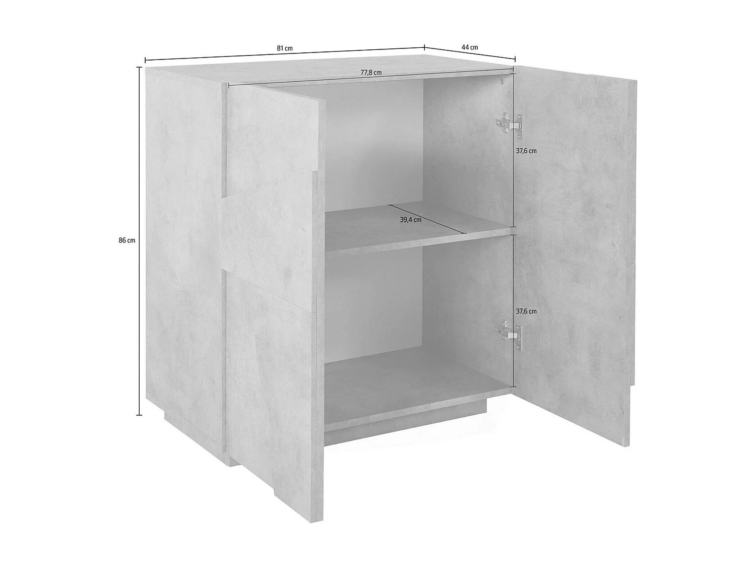 Buffet Dmalcui, Buffet de cuisine avec 2 portes, Buffet de salon, 100% Made in Italy, 81x44h86 cm, Ciment