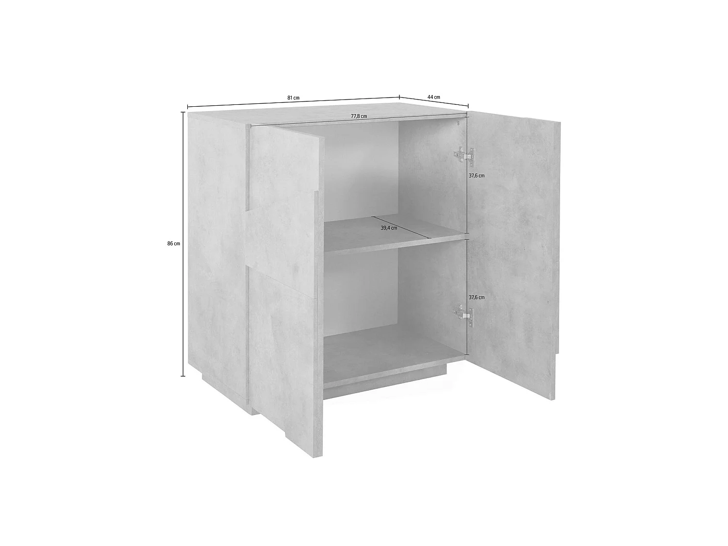 Aparador Dmalcui, aparador de cozinha 2 portas, Buffet de sala, 100% Fabricado na Itália, 81x44h86 cm, Cimento