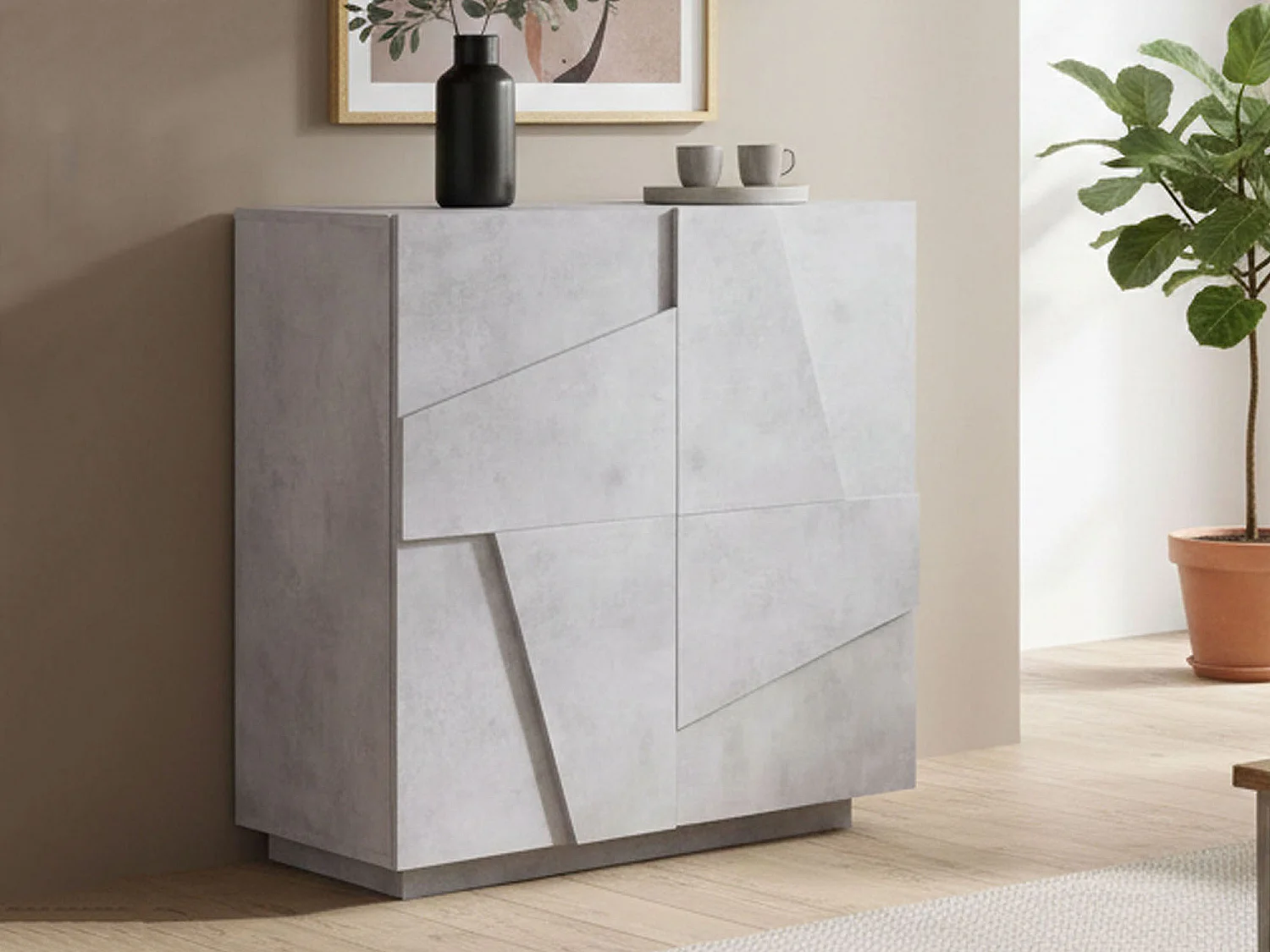 Aparador Dmalcui, aparador de cozinha 2 portas, Buffet de sala, 100% Fabricado na Itália, 81x44h86 cm, Cimento