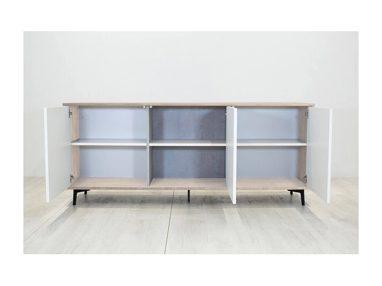 Dmora - Credenza Aminda, 184x45h77 cm, Bianco e Rovere
