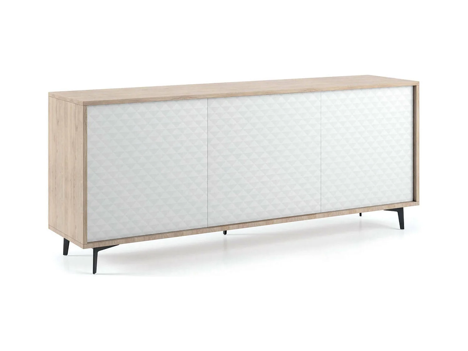 Buffet Ddemm, Buffet avec 3 portes et 1 étagère réglable, Buffet de salon élégant, Meuble TV, 100% Made in Italy, 184x45h77 cm, Blanc et Chêne