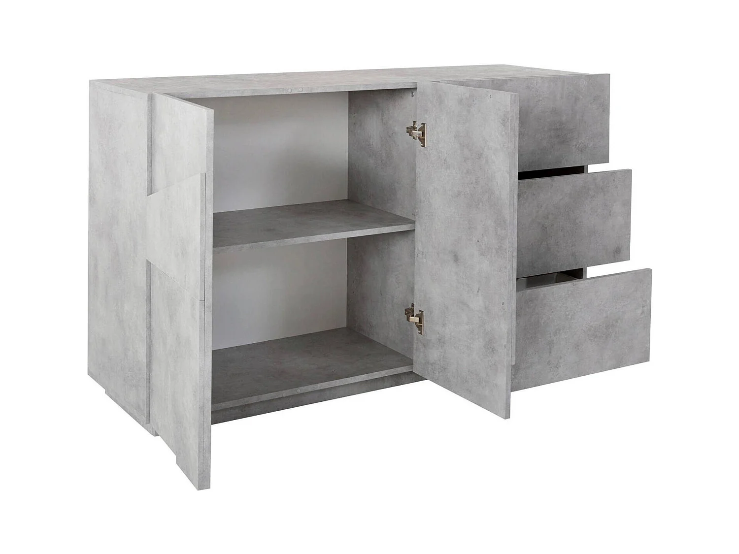 Dlann dressoir, Keukendressoir met 2 deuren en 3 laden, Woonkamerbuffet, 100% Made in Italy, 143x44h86 cm, Cement