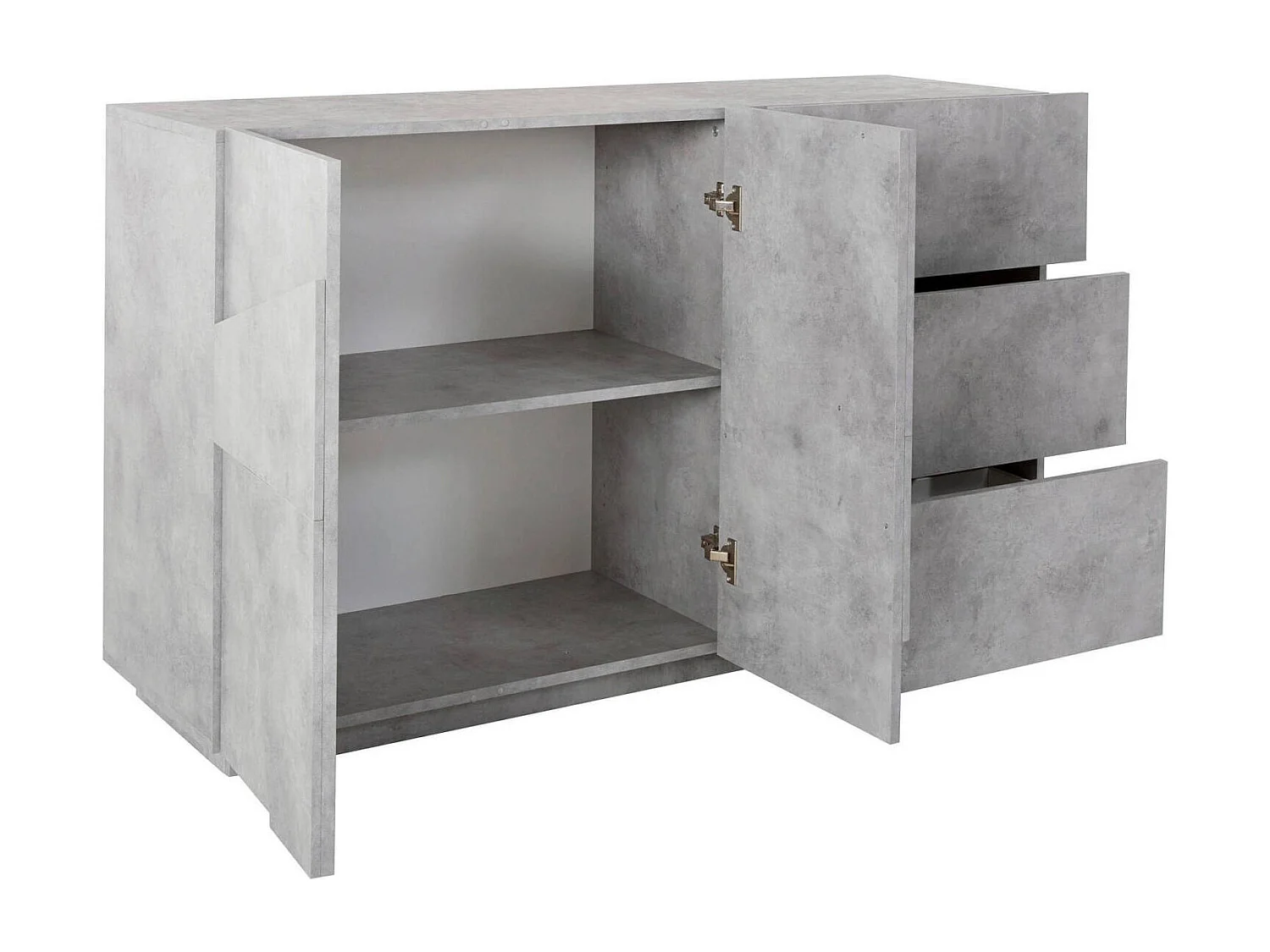 Dlann dressoir, Keukendressoir met 2 deuren en 3 laden, Woonkamerbuffet, 100% Made in Italy, 143x44h86 cm, Cement