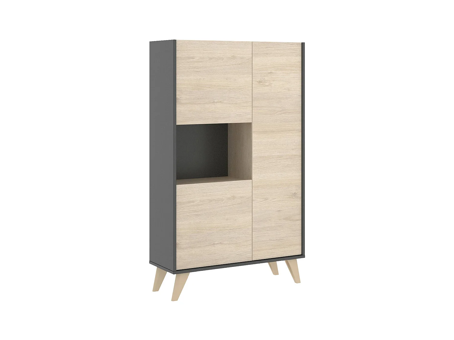 Buffet Damraba, Buffet de salon haut, Buffet de salon moderne avec 3 portes, 81x43h135 cm, Chêne et Anthracite