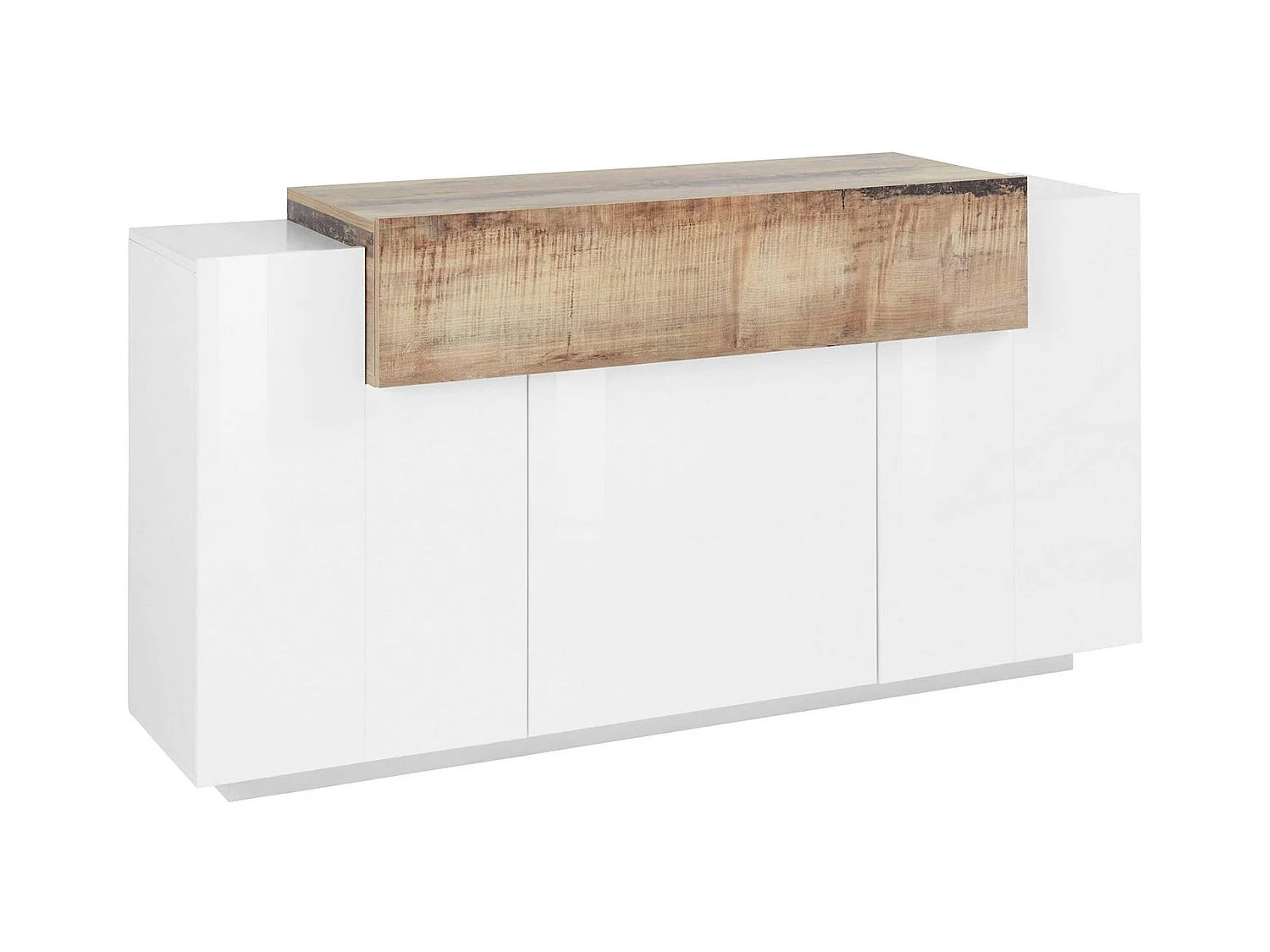 Buffet Dmem, Buffet de cuisine 3 portes, Buffet de salon, 100% Made in Italy, 160x45h86 cm, Blanc brillant et érable