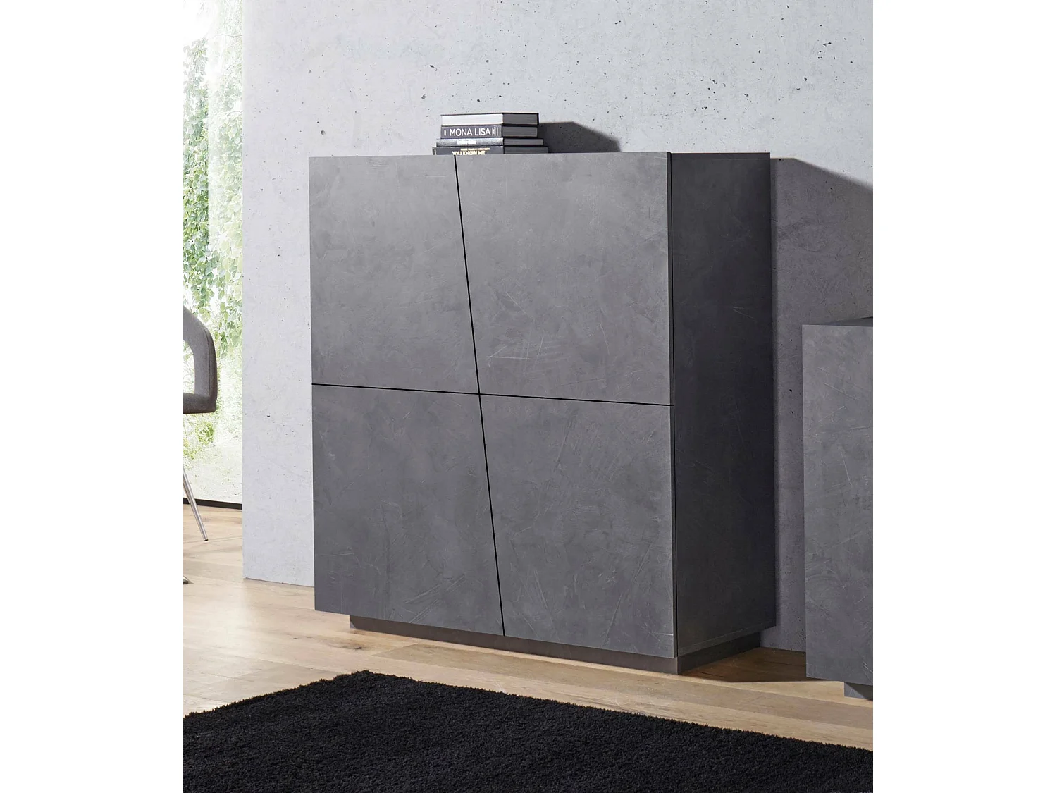 Buffet Dlorier, Buffet de cuisine 4 portes, Buffet de salon, 100% Made in Italy, 120x43h126 cm, Ardoise