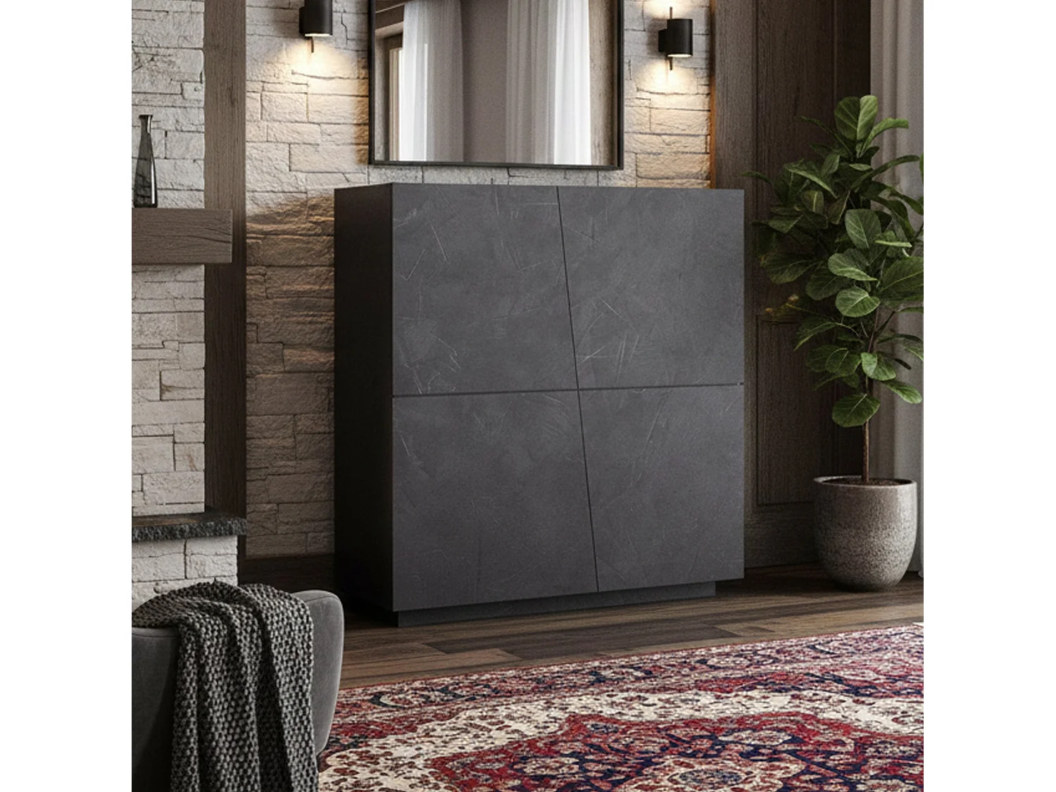 Buffet Dlorier, Buffet de cuisine 4 portes, Buffet de salon, 100% Made in Italy, 120x43h126 cm, Ardoise