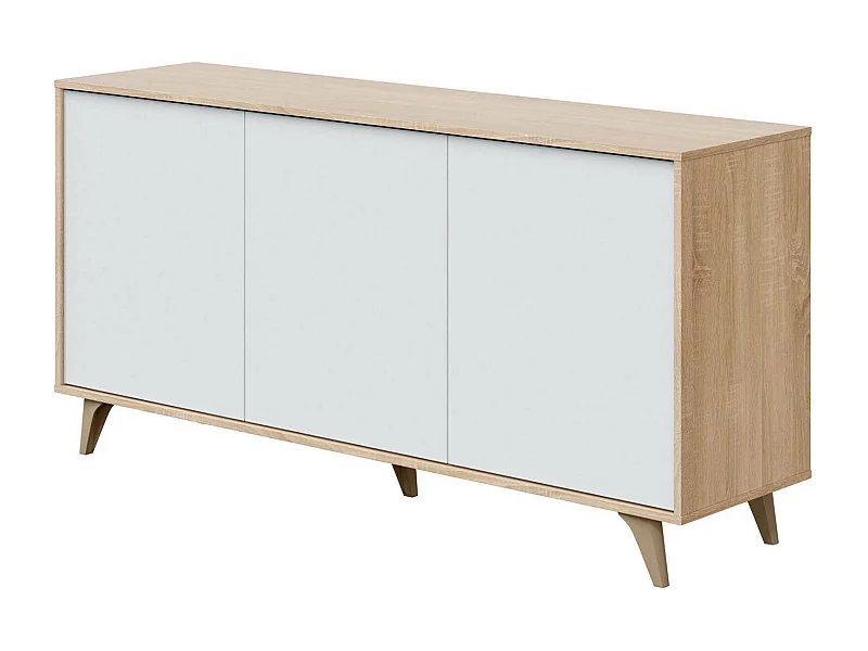 Dabello dressoir, Modern dressoir met 3 deuren en planken, Keukenbuffet, Woonkamer design buffet, 154x40h75 cm, Eiken en Wit