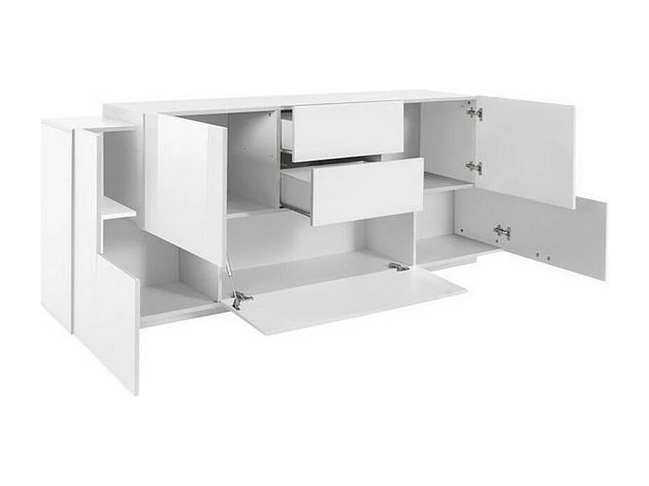 Dmora - Credenza Akirum, cm 220x45h86, Bianco lucido