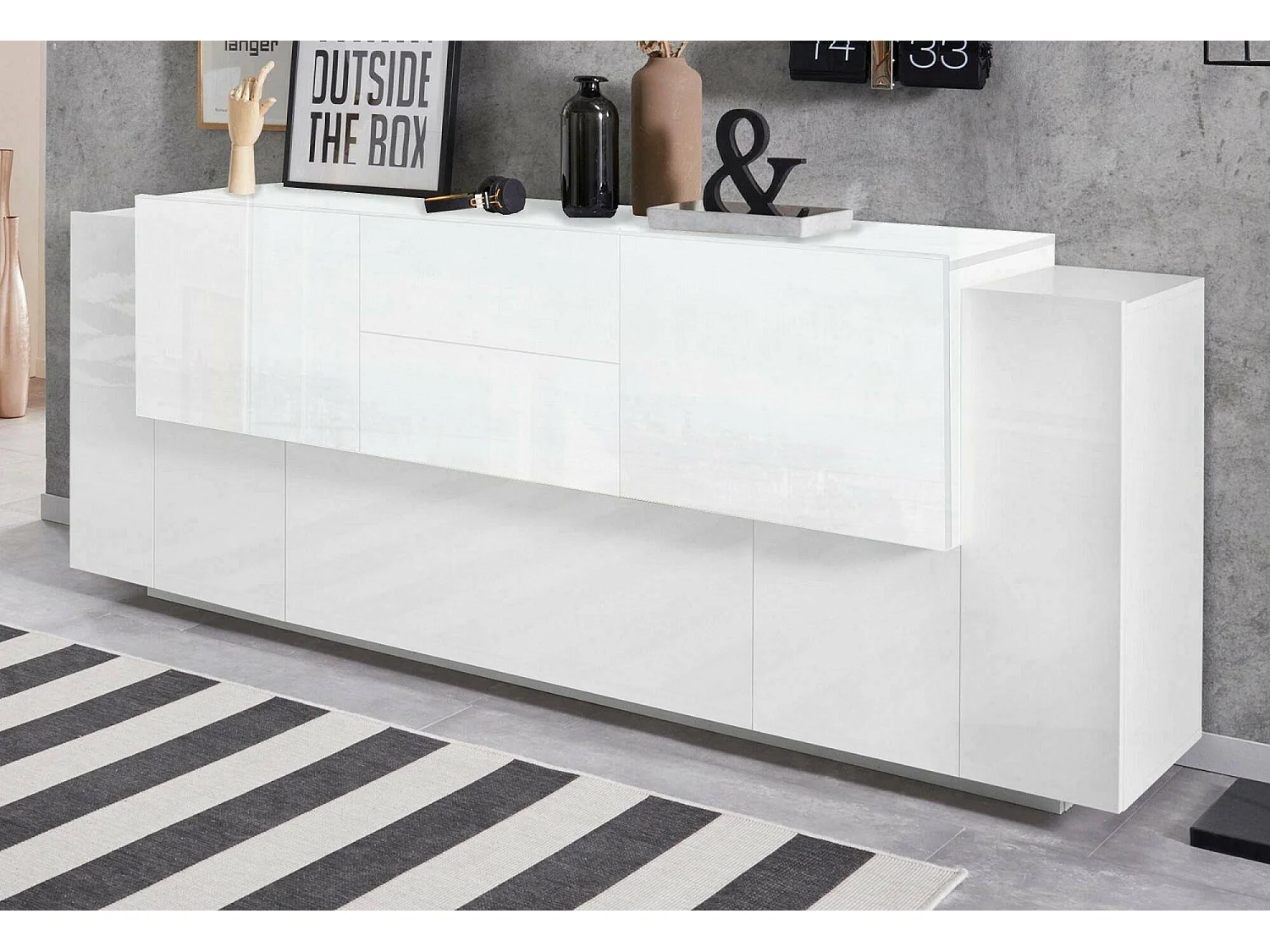 Credenza Akirum, 2 Ripiani Made in Italy, 45x220x86h cm Bianco Lucido, Madia