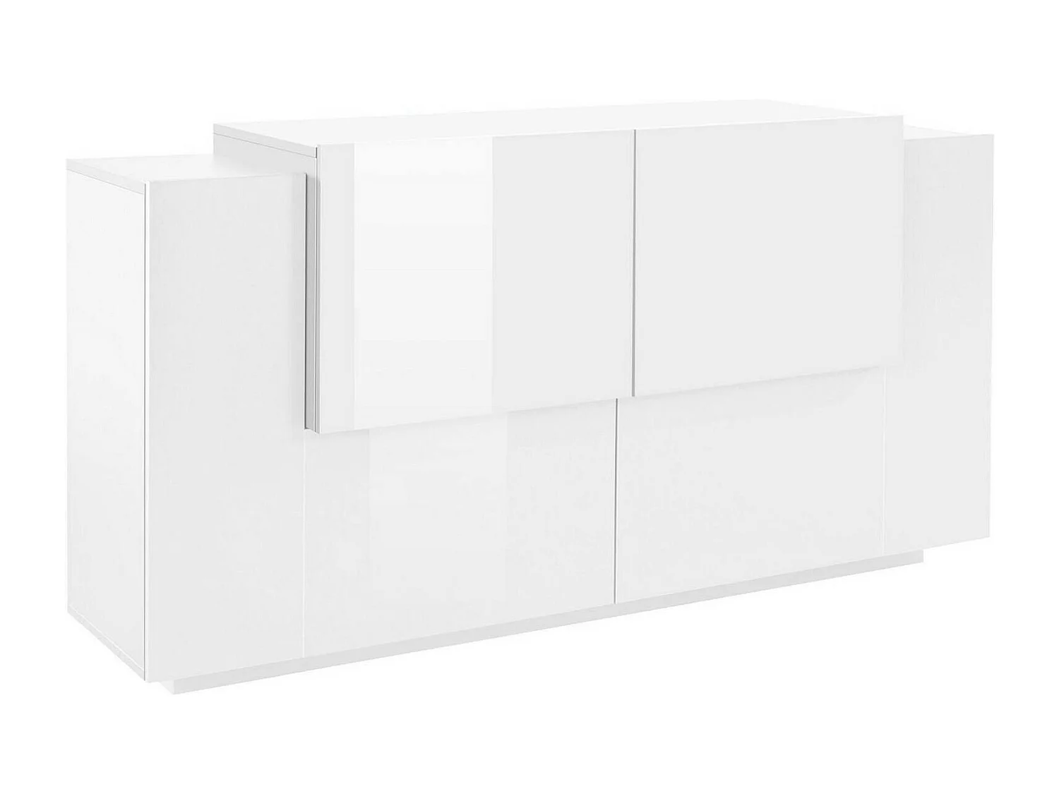 Aparador Dlenz, Aparador de cozinha com 2 portas e 2 gavetas, Buffet de sala, 100% Fabricado na Itália, 160x45h86 cm, Branco brilhante
