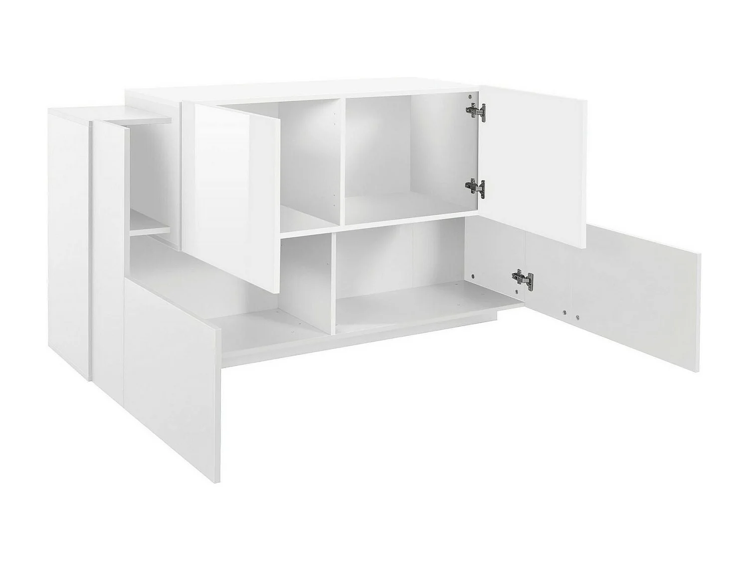 Aparador Dlenz, Aparador de cozinha com 2 portas e 2 gavetas, Buffet de sala, 100% Fabricado na Itália, 160x45h86 cm, Branco brilhante