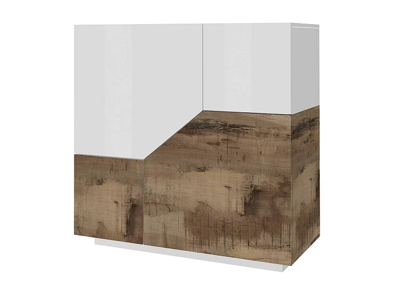 Buffet Dkoud, Buffet de cuisine avec 2 portes, Buffet de salon, 100% Made in Italy, 100x43h106 cm, Blanc brillant et Érable