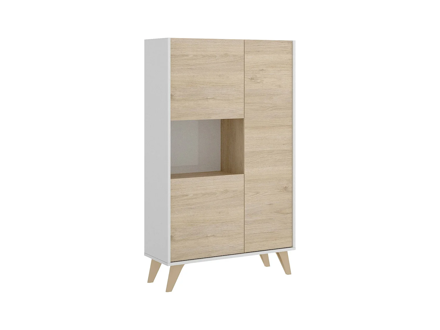 Buffet Damraba, Buffet de salon haut, Buffet de salon moderne avec 3 portes, 81x43h135 cm, Chêne et Blanc