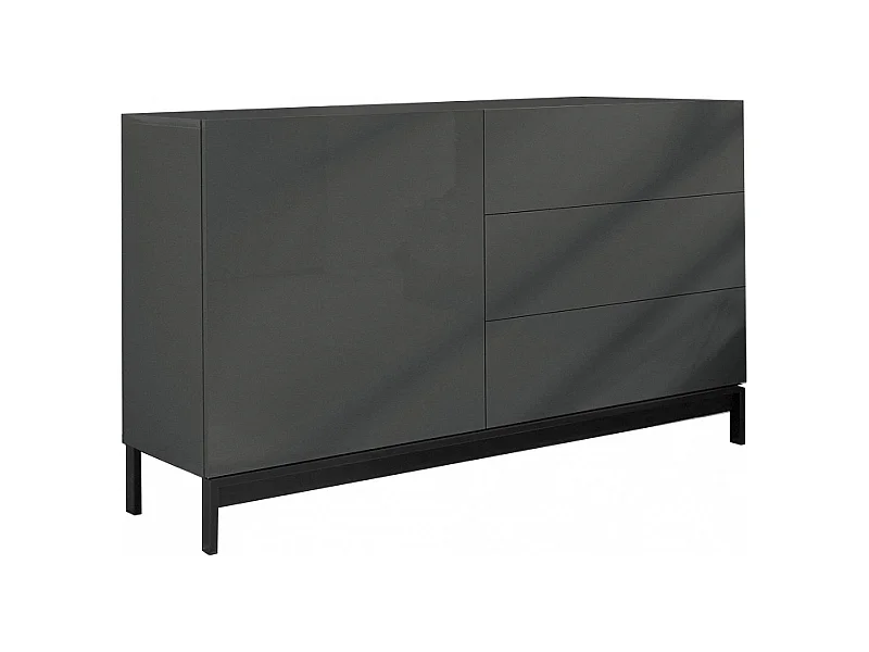 Buffet Dmazzi, Buffet de cuisine avec 1 porte et 3 tiroirs, Buffet de salon, 100% Made in Italy, 110x40h47 cm, Anthracite Brillant