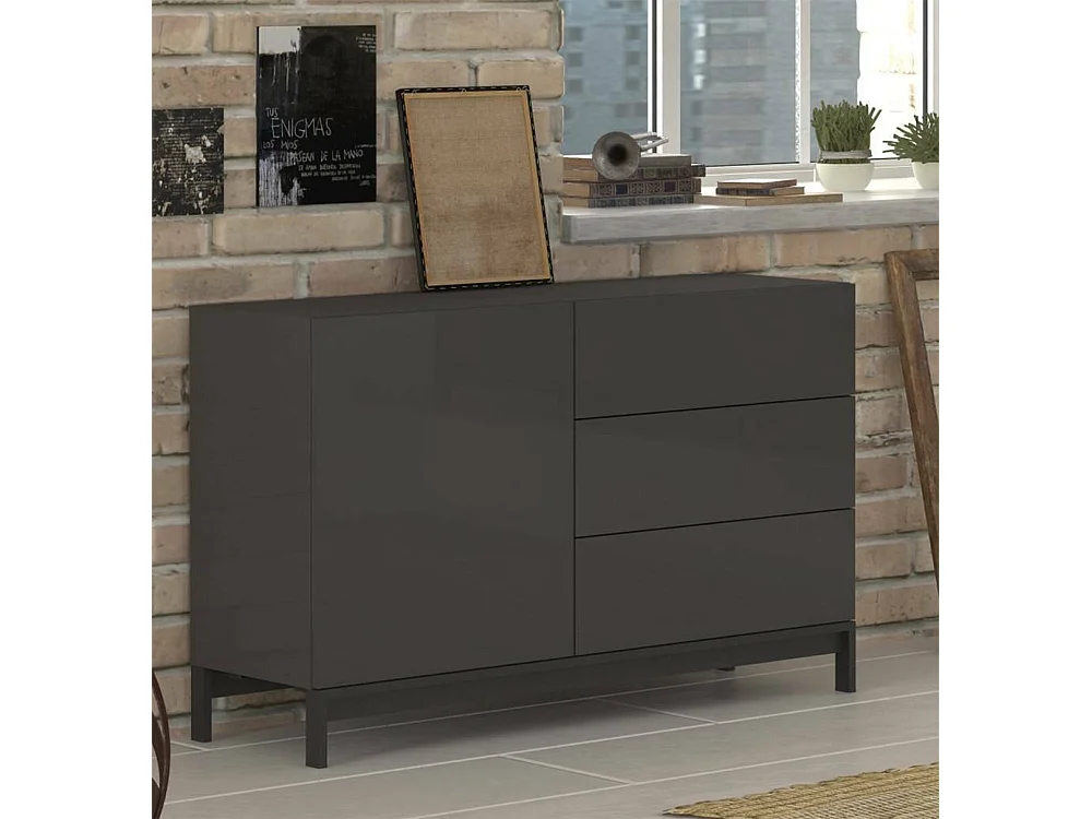 Dmora - Credenza Adana, cm 110x40h47, Antracite lucido