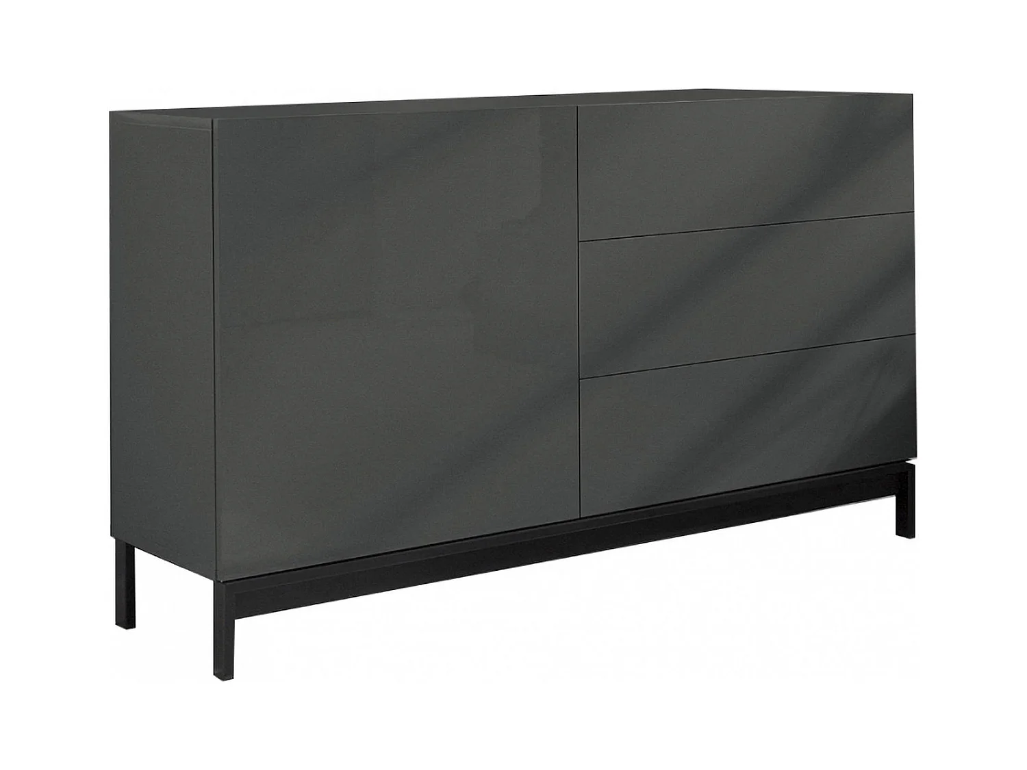 Buffet Dmazzi, Buffet de cuisine avec 1 porte et 3 tiroirs, Buffet de salon, 100% Made in Italy, 110x40h47 cm, Anthracite Brillant