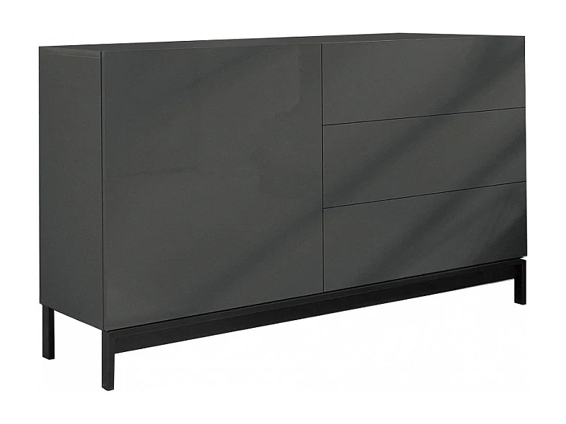 Dmazzi dressoir, Keukendressoir met 1 deur en 3 laden, Woonkamerbuffet, 100% Made in Italy, 110x40h47 cm, Glanzend antraciet