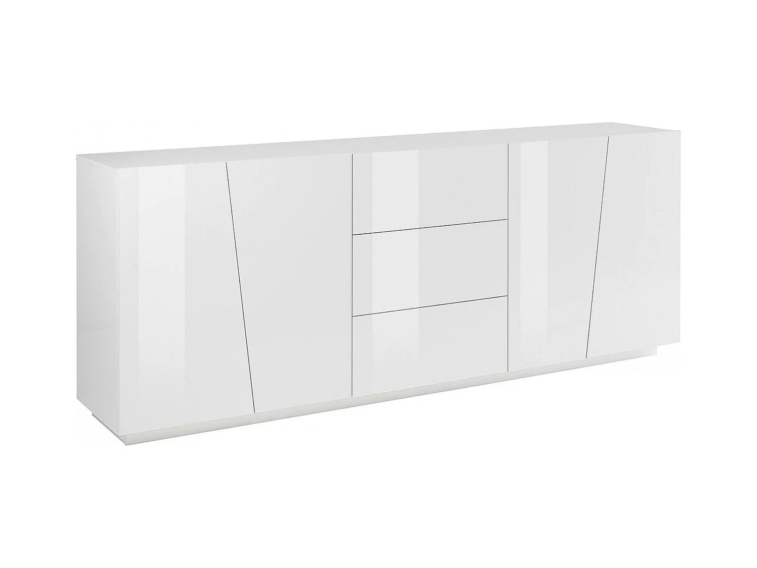 Buffet Dmicill, Buffet de cuisine avec 4 portes et 3 tiroirs, Buffet de salon, 100% Made in Italy, 220x43h86 cm, Blanc brillant