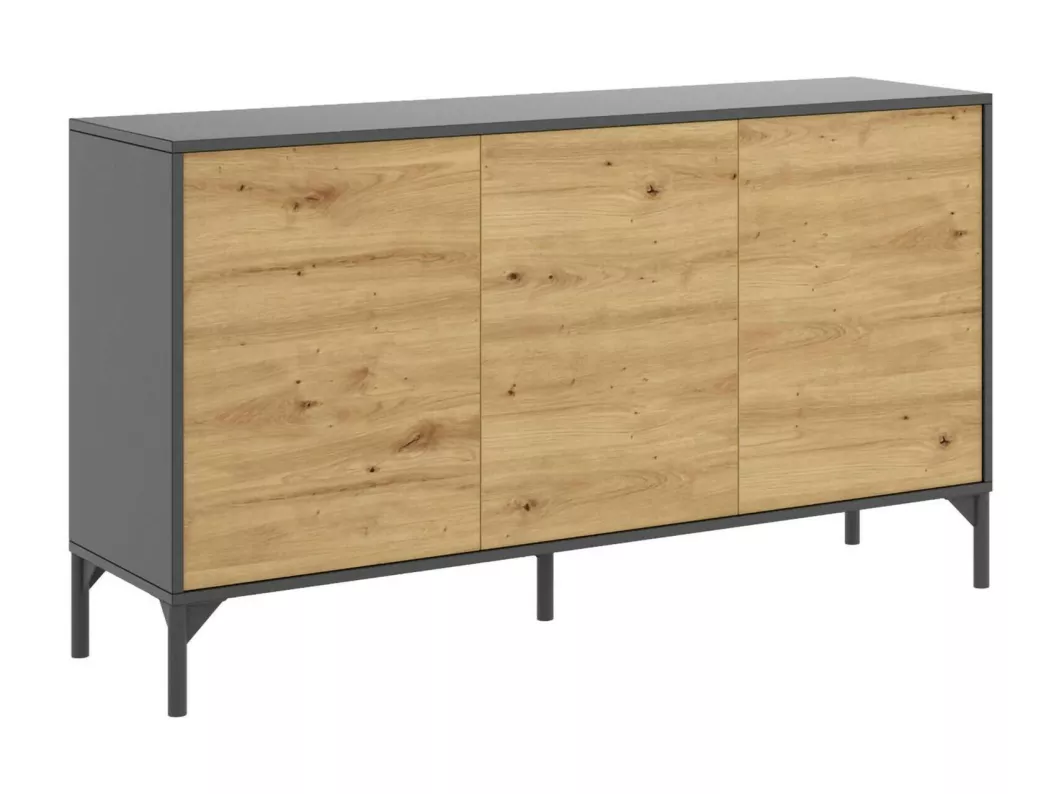 Kauf Unique Sideboard Dlookma, Buffet für Wohnzimmer, Modernes Sideboard für Wohnzimmer mit 3 Türen, 133x39h73 cm, Eiche Nodes und Anthrazit