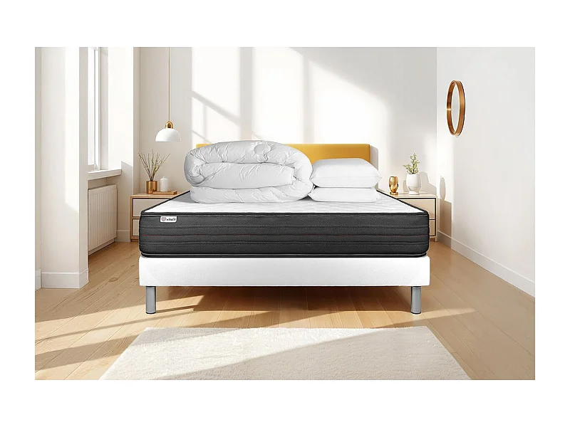 Compleet bedpakket - Matras 200x200 cm + Lattenbodem (set) + 2 kussens + Dekbed - Vitalpower