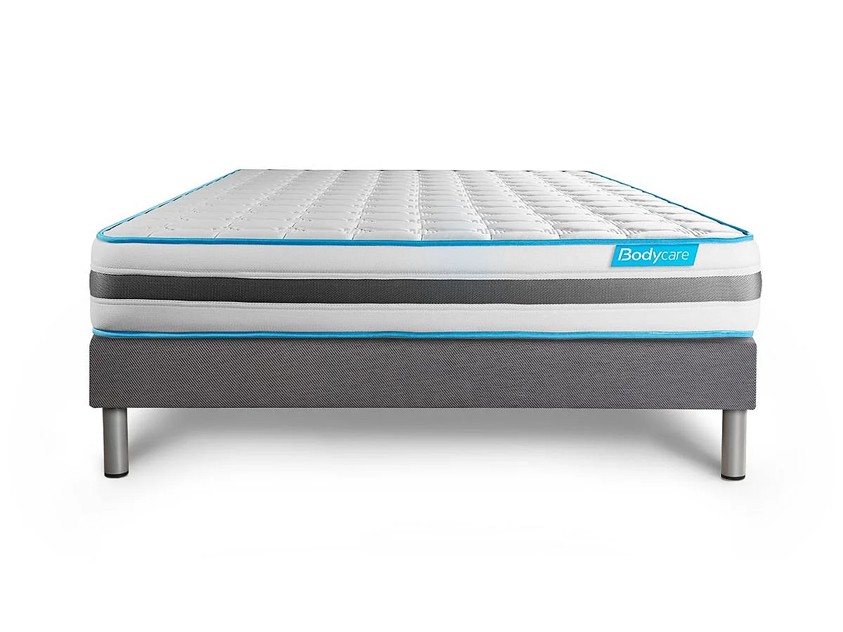 Ensemble 140x190 matelas BodyFlex ressorts ensachés et mémoire de forme + sommier kit gris