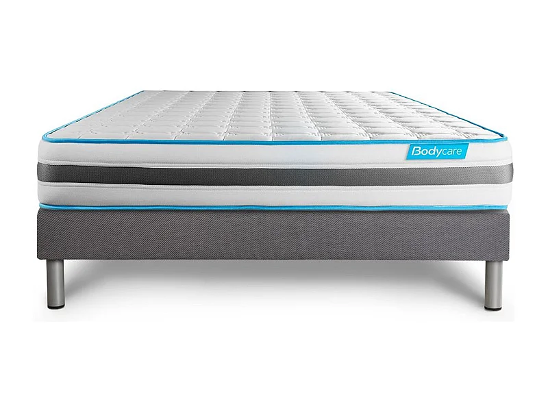 Ensemble 140x190 matelas BodyFlex ressorts ensachés et mémoire de forme + sommier kit gris