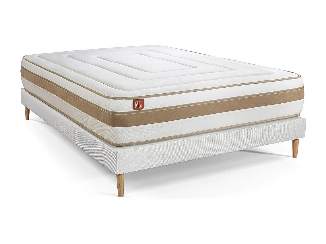 Ensemble LE RAFFINÉ 140x190cm Ressorts ensachés + Mémoire de forme BioVisco - Maxi épaisseur 26cm + sommier kit Blanc