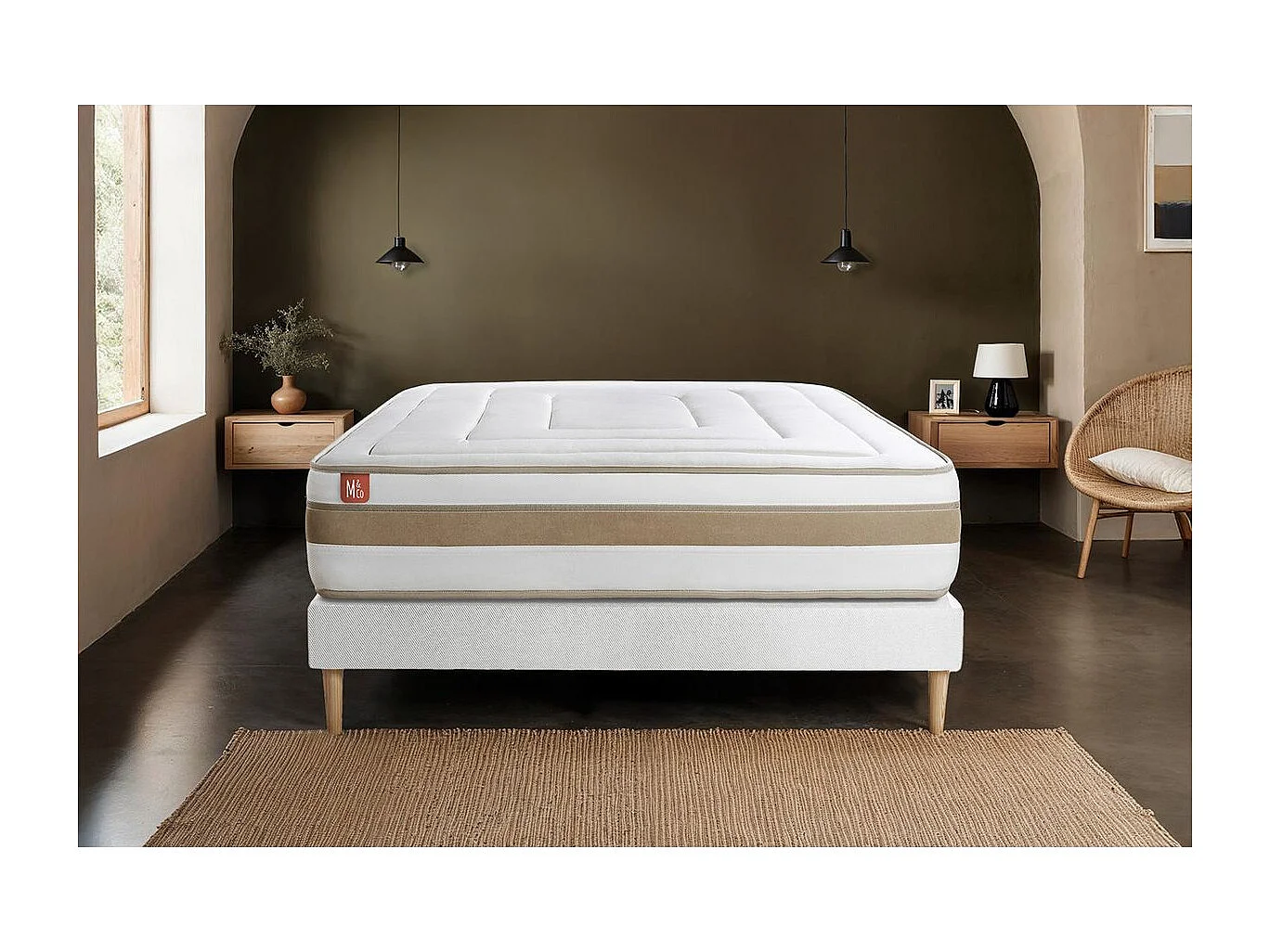 Ensemble LE RAFFINÉ 140x190cm Ressorts ensachés + Mémoire de forme BioVisco - Maxi épaisseur 26cm + sommier kit Blanc