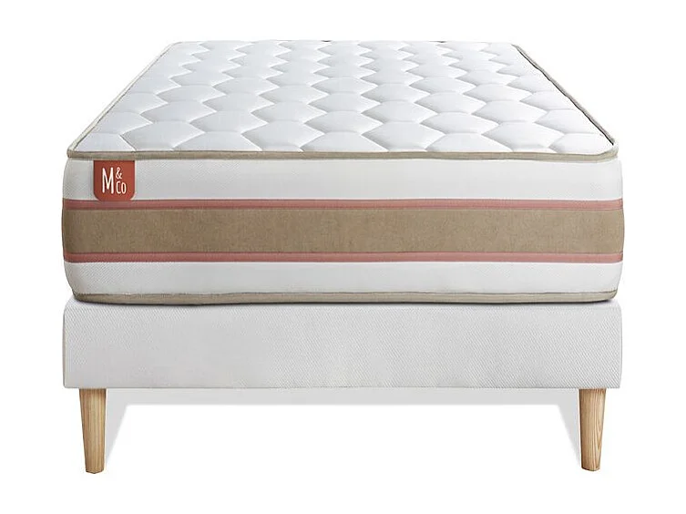 Ensemble LE DÉLICAT 90x190cm Ressorts ensachés + Mémoire de forme 5 zones de confort - Ep. 26cm + sommier kit Blanc