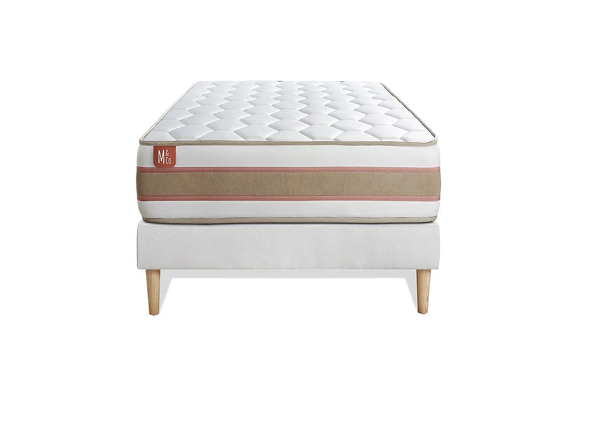 Ensemble LE DÉLICAT 90x190cm Ressorts ensachés + Mémoire de forme 5 zones de confort - Ep. 26cm + sommier kit Blanc