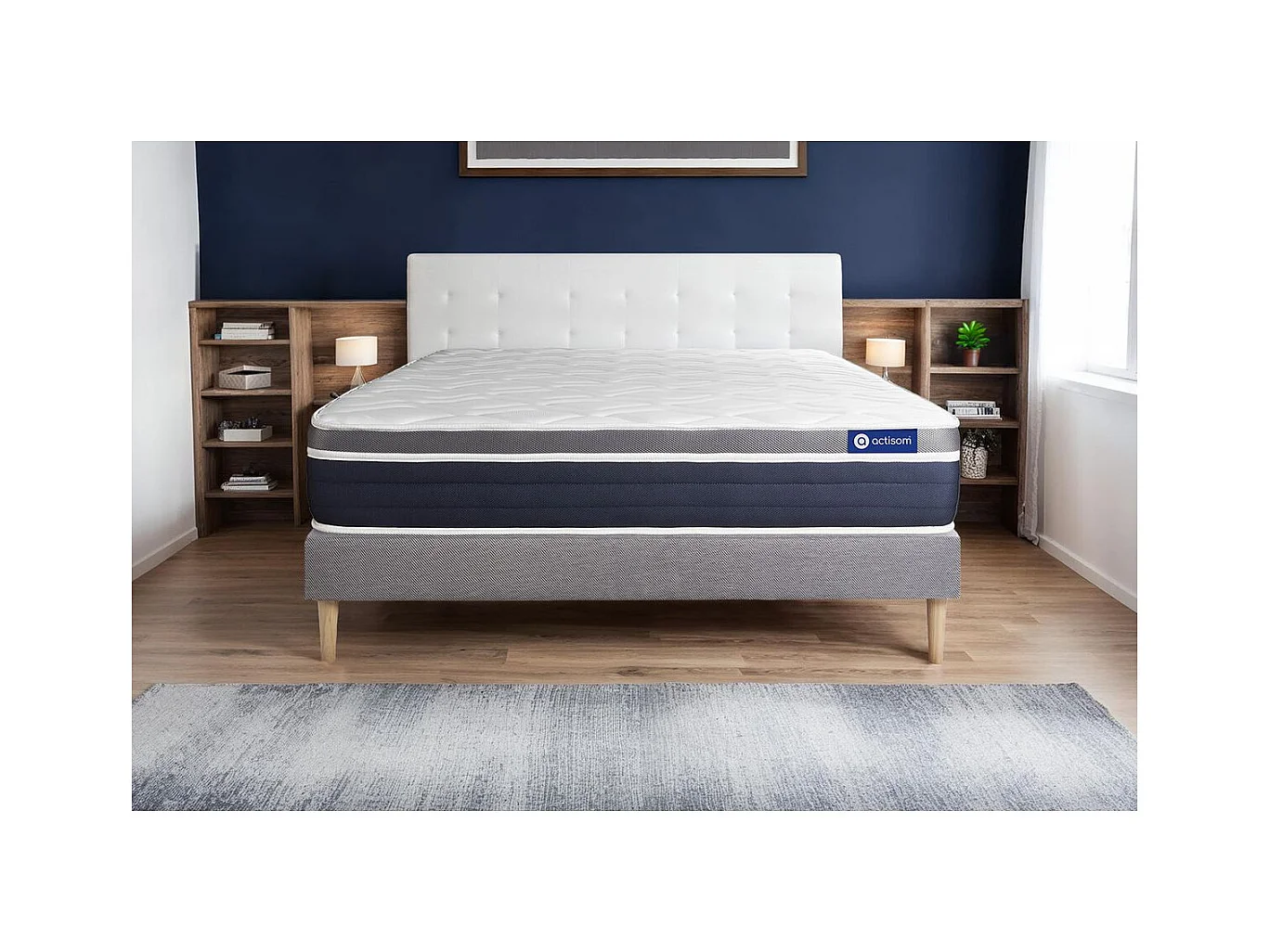 Ensemble ACTIMEMO CONFORT Matelas mémoire de forme 140x190 cm Maxi épaisseur 7zones de confort + sommier KIT gris