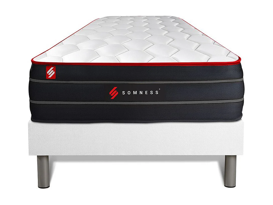 Ensemble 90x190 matelas BOOST ressorts ensachés et mémoire de forme + sommier kit blanc